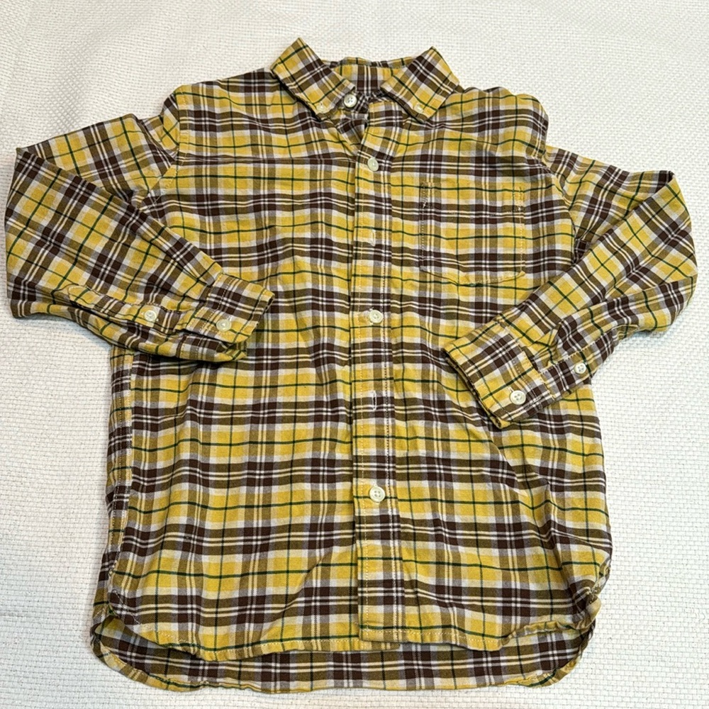 GAP Kids: yellow, brown & green button down, size S, perfect condition.